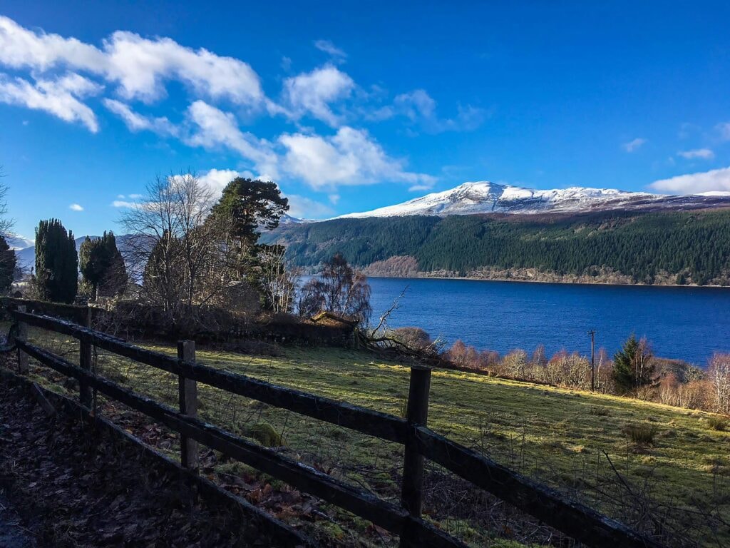 Stunning Scottish loch with snow-capped mountains